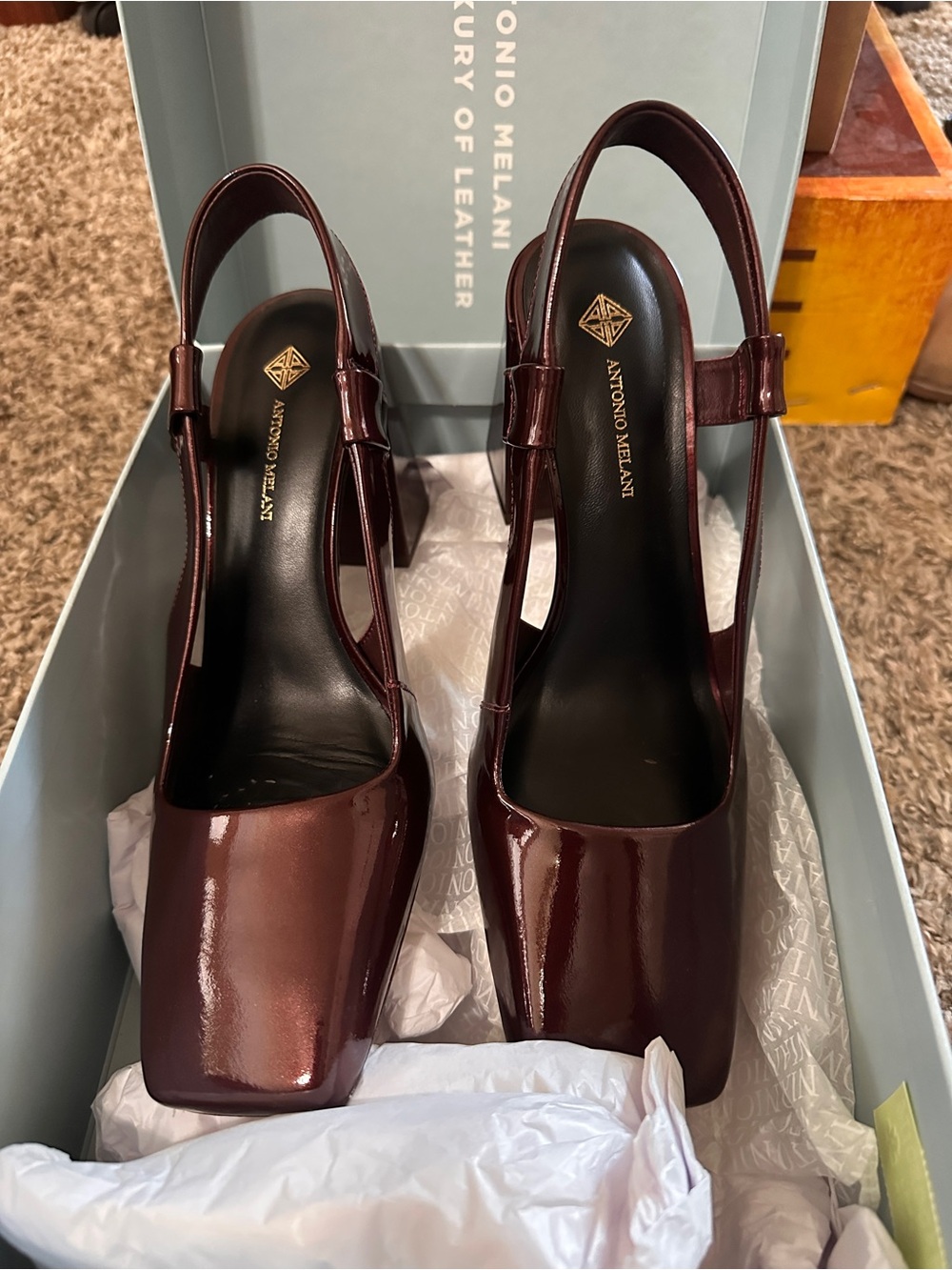 ANTONIO MELANI Deep Burgundy Patent Slingback Pumps